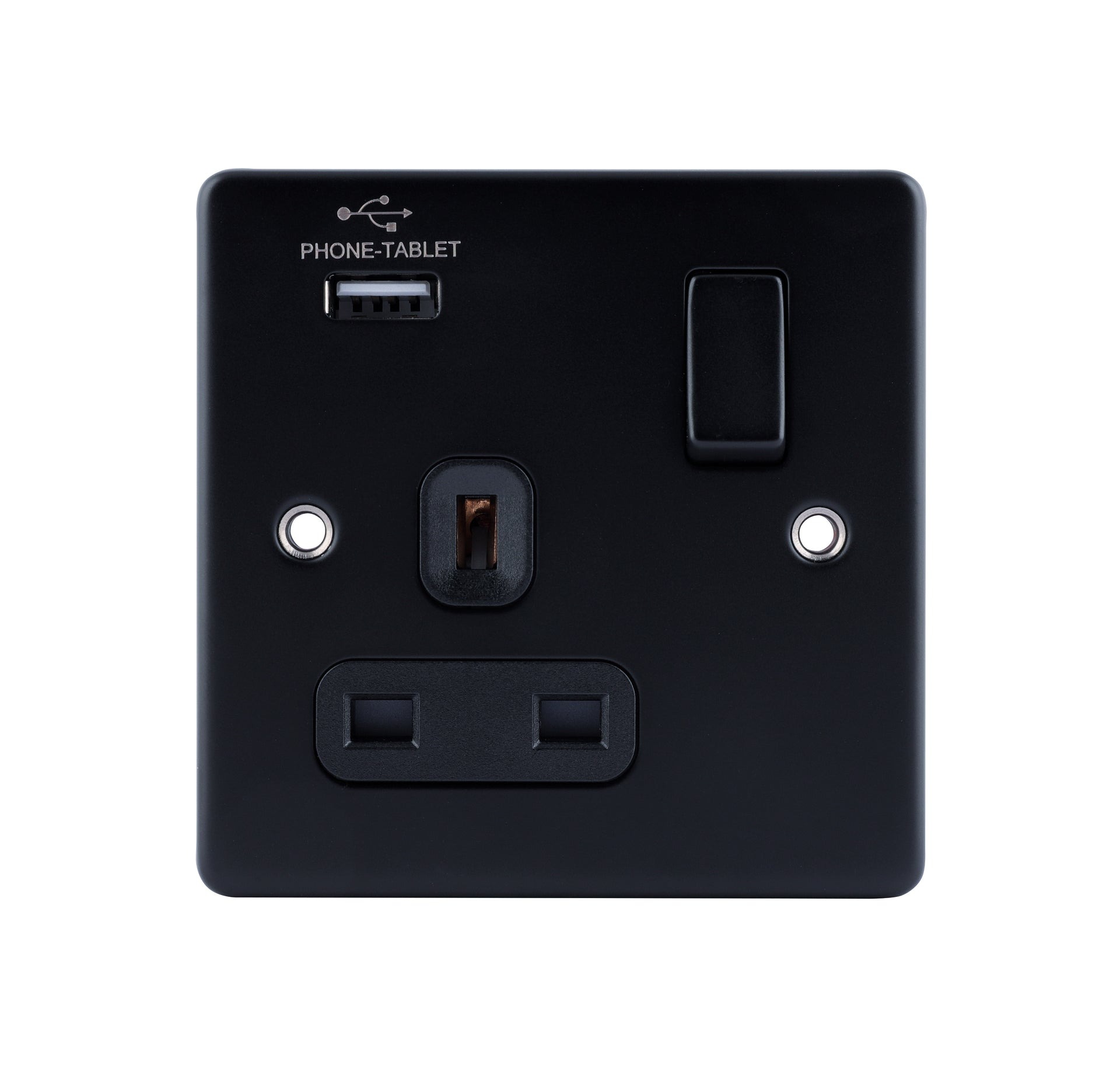 D-S131USB-MBB 1 Gang Switched Socket with 2.1A USB Port Black Insert Matt Black